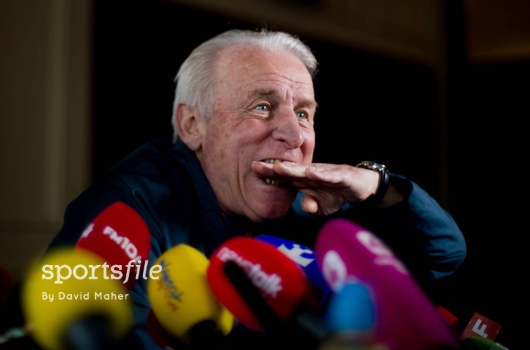 25 March 2013; Republic of Ireland manager Giovanni Trapattoni speaking to the media during a press conference ahead of their side's 2014 FIFA World Cup, Group C, qualifier match against Austria on Tuesday. Republic of Ireland Squad Press Conference, Grand Hotel, Malahide, Co. Dublin. Picture credit: David Maher / SPORTSFILE