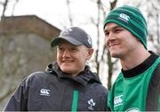 27 January 2015; Ireland head coach Joe Schmidt and Jonathan Sexton before the start of squad training. Ireland Rugby Squad Training, Carton House, Maynooth, Co. Kildare. Picture credit: David Maher / SPORTSFILE