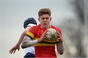27 January 2015; Zach Sattar, CBC Monkstown, wins possession in the lineout ahead of Andrew Sullivan, St. Andrew's College. Bank of Ireland Leinster Schools Fr. Godfrey Cup, Semi-Final, CBC Monkstown v St. Andrew's College, Anglesea Road, Dublin. Picture credit: Piaras Ó Mídheach / SPORTSFILE