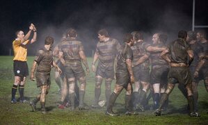 5 February 2011; The Old Belvedere and Blackrock College players look at referee John Lacey. Ulster Bank All-Ireland League Division 1A, Old Belvedere v Blackrock College RFC, Anglesea Road, Ballsbridge, Dublin. Picture credit: Ray McManus / SPORTSFILE - read more