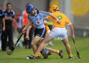 20 August 2011; Niall McMorrow, Dublin, in action against Stephen Smyth and Terry McAllister, Antrim. Bord Gais Energy GAA Hurling Under 21 All-Ireland Championship Semi-Final, Antrim v Dublin, Pairc Esler, Newry, Co. Down. Picture credit: Oliver McVeigh / SPORTSFILE - read more