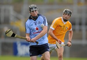 20 August 2011; Tomas Connolly, Dublin, in action against Michael Armstrong, Antrim. Bord Gais Energy GAA Hurling Under 21 All-Ireland Championship Semi-Final, Antrim v Dublin, Pairc Esler, Newry, Co. Down. Picture credit: Oliver McVeigh / SPORTSFILE - read more