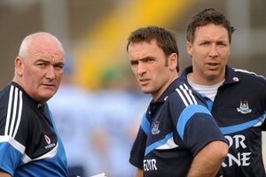 20 August 2011; Dublin manager John McEvoy with his selectors Ciaran Hetherton, left, and Shane O'Brien, right. Bord Gais Energy GAA Hurling Under 21 All-Ireland Championship Semi-Final, Antrim v Dublin, Pairc Esler, Newry, Co. Down. Picture credit: Oliver McVeigh / SPORTSFILE - read more