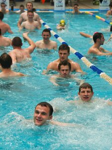 30 October 2011; Members of the Ireland  International Rules Series 2011 team, including Neil McGee and Darren Hughes, swim during a visit to St Kilda Sea baths, St Kilda, Melbourne Bay, Australia. Picture credit: Ray McManus / SPORTSFILE - read more