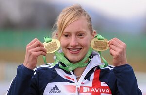 11 December 2011; Emma Pallant, Great Britain, with her individual and team gold medals following the U23 Women's event at the 18th SPAR European Cross Country Championships 2011. Velenje, Slovenia. Picture credit: Stephen McCarthy / SPORTSFILE - read more