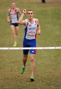 11 December 2011; Florian Carvalho, France, celebrates on his way to winning the U23 Men's event at the 18th SPAR European Cross Country Championships 2011. Velenje, Slovenia. Picture credit: Stephen McCarthy / SPORTSFILE - read more