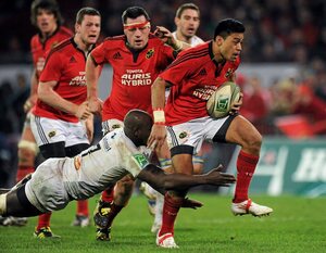 14 January 2012; Lifeimi Mafi, Munster, is tackled by Ibrahim Diarra, Castres Olympique. Heineken Cup, Pool 1, Round 5, Munster v Castres Olympique, Thomond Park, Limerick. Picture credit: Matt Browne / SPORTSFILE - read more