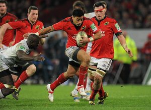 14 January 2012; Lifeimi Mafi, Munster, is tackled by Ibrahim Diarra, Castres Olympique. Heineken Cup, Pool 1, Round 5, Munster v Castres Olympique, Thomond Park, Limerick. Picture credit: Matt Browne / SPORTSFILE - read more