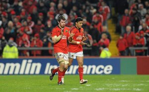 14 January 2012; Munster's Peter O'Mahony and Lifeimi Mafi applaud supporters as they leave the pitch after being substituted late in the second half. Heineken Cup, Pool 1, Round 5, Munster v Castres Olympique, Thomond Park, Limerick. Picture credit: Diarmuid Greene / SPORTSFILE - read more