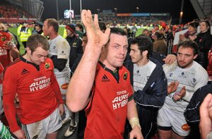 14 January 2012; James Coughlan, Munster, acknowledges supporters after the game. Heineken Cup, Pool 1, Round 5, Munster v Castres Olympique, Thomond Park, Limerick. Picture credit: Diarmuid Greene / SPORTSFILE - read more