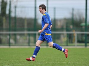28 February 2012; Andy Hickey, Drogheda Institute of FE, celebrates after scoring his side's third goal. Umbro CUFL Division Two Final, Drogheda Institute of FE v IT Carlow 'C', Greenogue, Peamount United FC, Peamount, Dublin. Picture credit: Barry Cregg / SPORTSFILE - read more