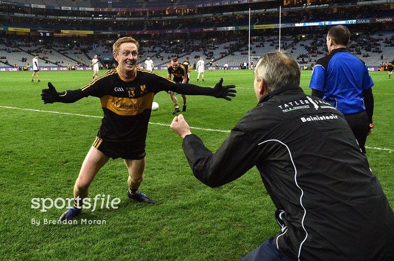 17 March 2017; Colm Cooper of Dr. Crokes celebrates with manager Pat O'Shea at the final whistle of the AIB GAA Football All-Ireland Senior Club Championship Final match between Dr. Crokes and Slaughtneil at Croke Park in Dublin. Photo by Brendan Moran/Sportsfile