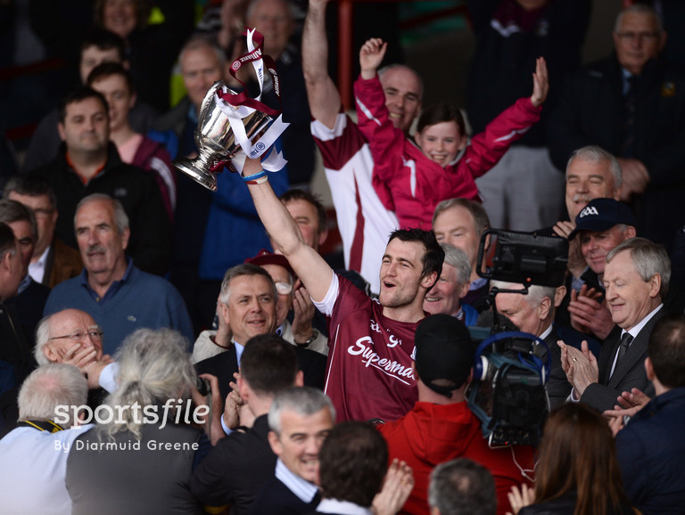 23 April 2017; Galway captain David Burke lifts the cup after the Allianz Hurling League Division 1 Final match between Galway and Tipperary at the Gaelic Grounds in Limerick. Photo by Diarmuid Greene/Sportsfile
