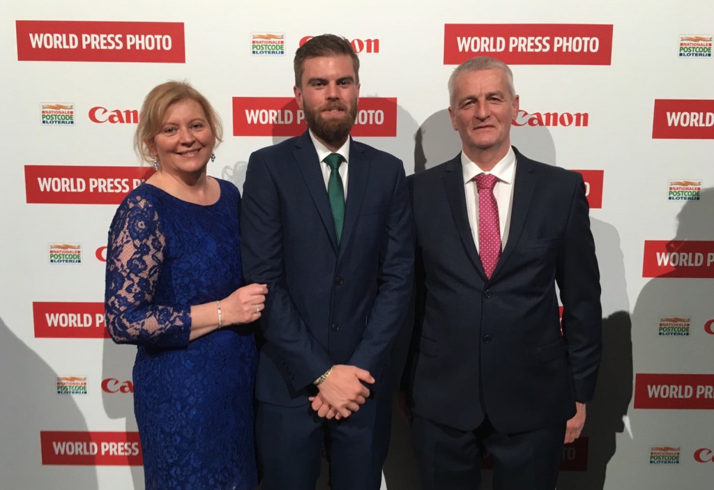 Sportsfile's Stephen McCarthy at the awards in Amsterdam with parents Leo & Maura.