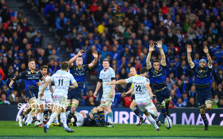 12 May 2018; Remi Tales of Racing 92 kick an unsuccessful drop goal during the European Rugby Champions Cup Final match between Leinster and Racing 92 at the San Mames Stadium in Bilbao, Spain. Photo by Ramsey Cardy/Sportsfile