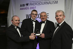 Pictured at the presentation are, Donal Forde, Managing Director, AIB, Pat Murphy, An Taoiseach Bertie Ahern, 
T.D. and President of the Pressphotographers Association of Ireland Ray McManus