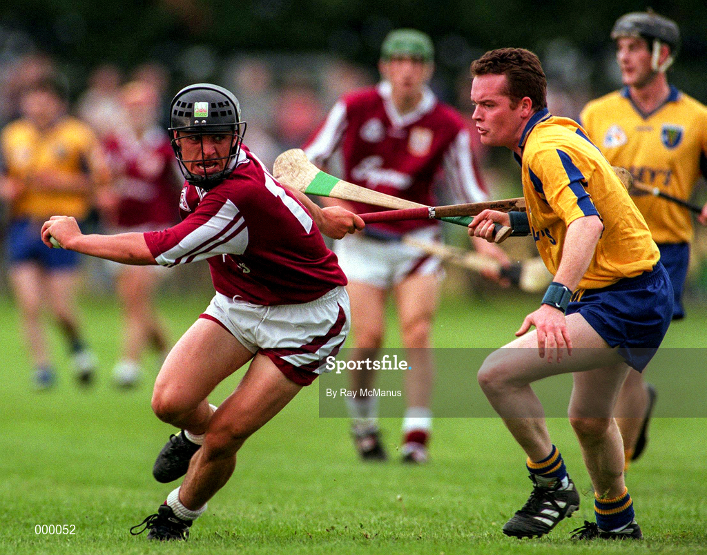 12 July 1997; Alan Kerins of Galway in action against Padraig Mannion of Roscommon during the GAA Connacht Senior Hurling Championship Final match between Roscommon and Galway at Athleague in Roscommon. Photo by Ray McManus/Sportsfile