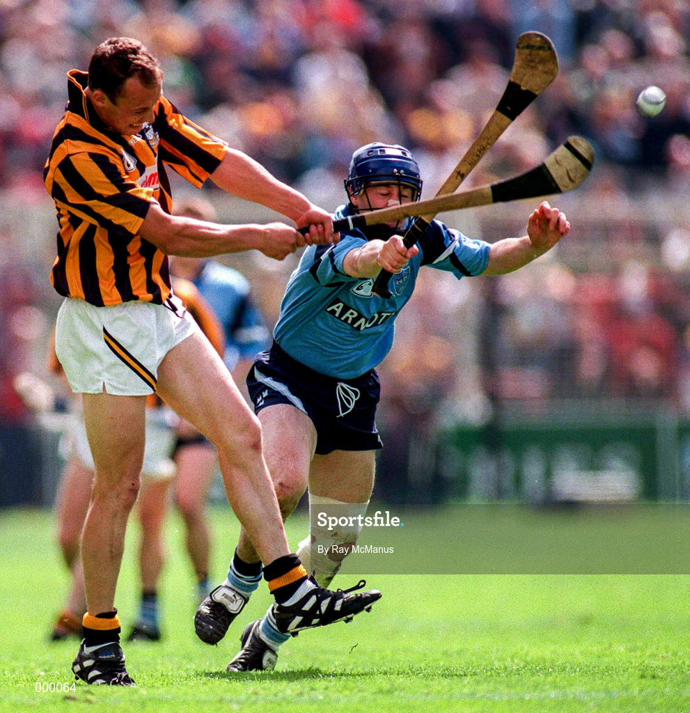 22 June 1997; Andy Comerford of Kilkenny clears downfield from Paddy Brady of Dublin during the Leinster Senior Hurling Championship Semi-Final match between Kilkenny and Dublin at Croke Park in Dublin. Photo by Ray McManus/Sportsfile