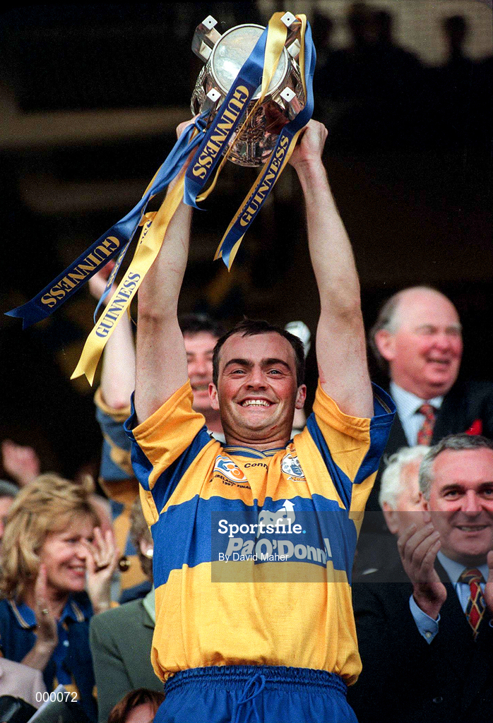 14 September 1997; Clare captain Anthony Daly lifts the Liam MacCarthy Cup after the Guinness All Ireland Hurling Final match between Clare and Tipperary at Croke Park in Dublin. Photo by David Maher/Sportsfile