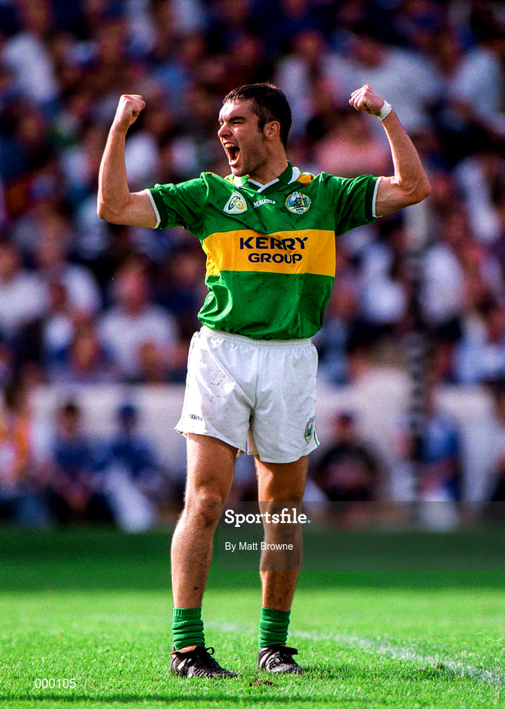 24 August 1997; Barry O'Shea of Kerry celebrates his side's victory over Cavan following the GAA Football All-Ireland Senior Championship Semi-Final match between Cavan and Kerry at Croke Park in Dublin. Photo by Matt Browne/Sportsfile