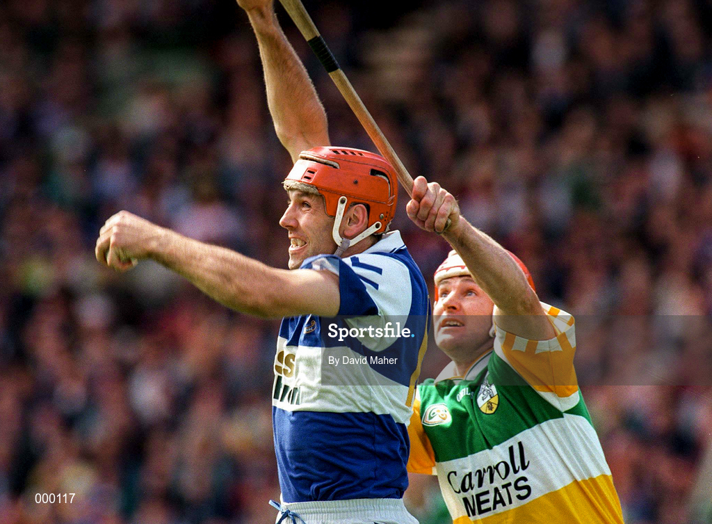 8 June 1997; Bill Maher of Laois in action against Martin Hanamy of Offaly during the GAA Leinster Senior Hurling Championship Quarter-Final match between Offaly and Laois at Croke Park in Dublin. Photo by David Maher/Sportsfile