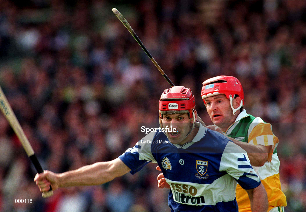 8 June 1997; Bill Maher of Laois in action against Martin Hanamy of Offaly during the GAA Leinster Senior Hurling Championship Quarter-Final match between Offaly and Laois at Croke Park in Dublin. Photo by David Maher/Sportsfile
