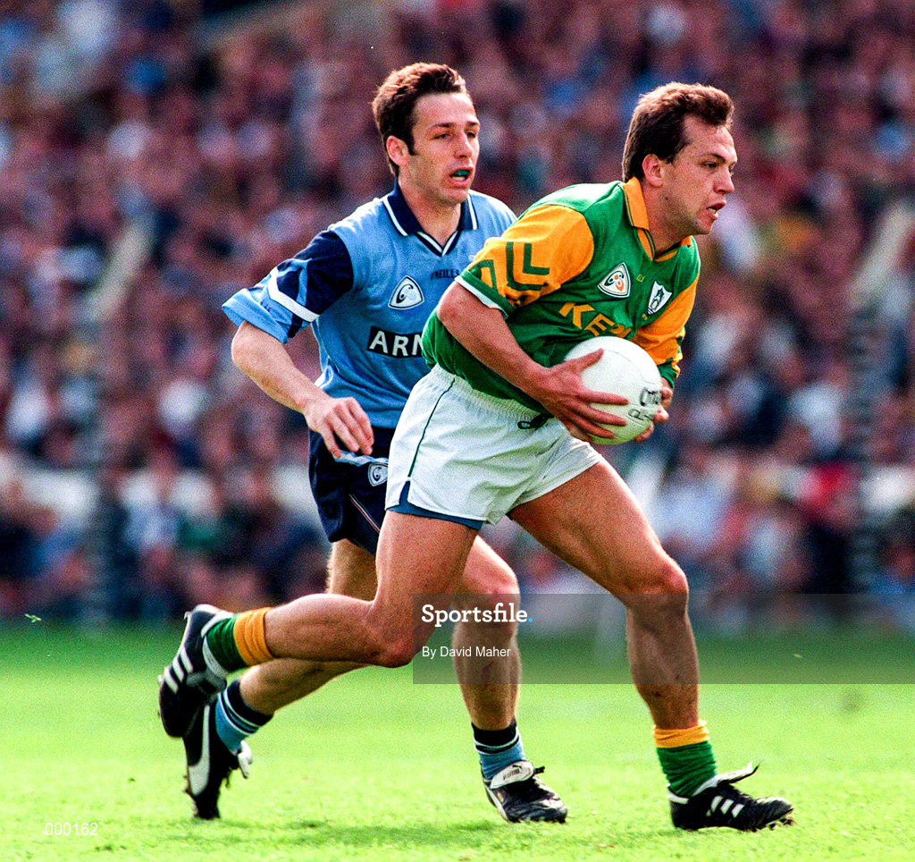 15 June 1997; Brendan Reilly of Meath in action against Ian Robertson of Dublin during the Leinster GAA Senior Football Championship Quarter-Final match between Meath and Dublin at Croke Park in Dublin. Photo by David Maher/Sportsfile