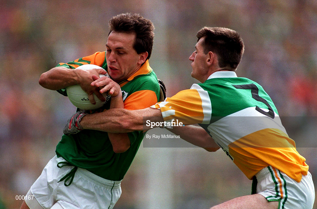 16 August 1997; Brendan Reilly of Meath in action against Larry Carroll of Offaly during the Leinster GAA Senior Football Championship Final match between Meath and Offaly at Croke Park in Dublin. Photo by Ray McManus/Sportsfile