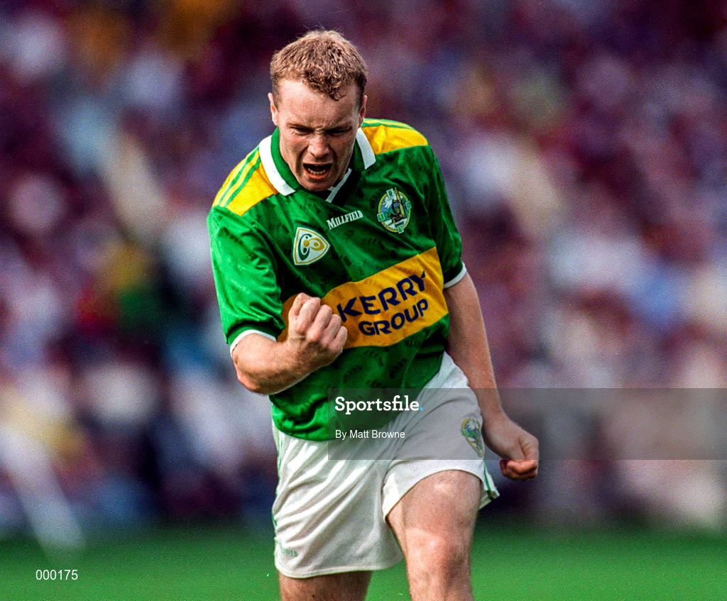 24 August 1997; Brian Clarke of Kerry celebrates his side's victory over Cavan following the GAA Football All-Ireland Senior Championship Semi-Final match between Cavan and Kerry at Croke Park in Dublin. Photo by Matt Browne/Sportsfile