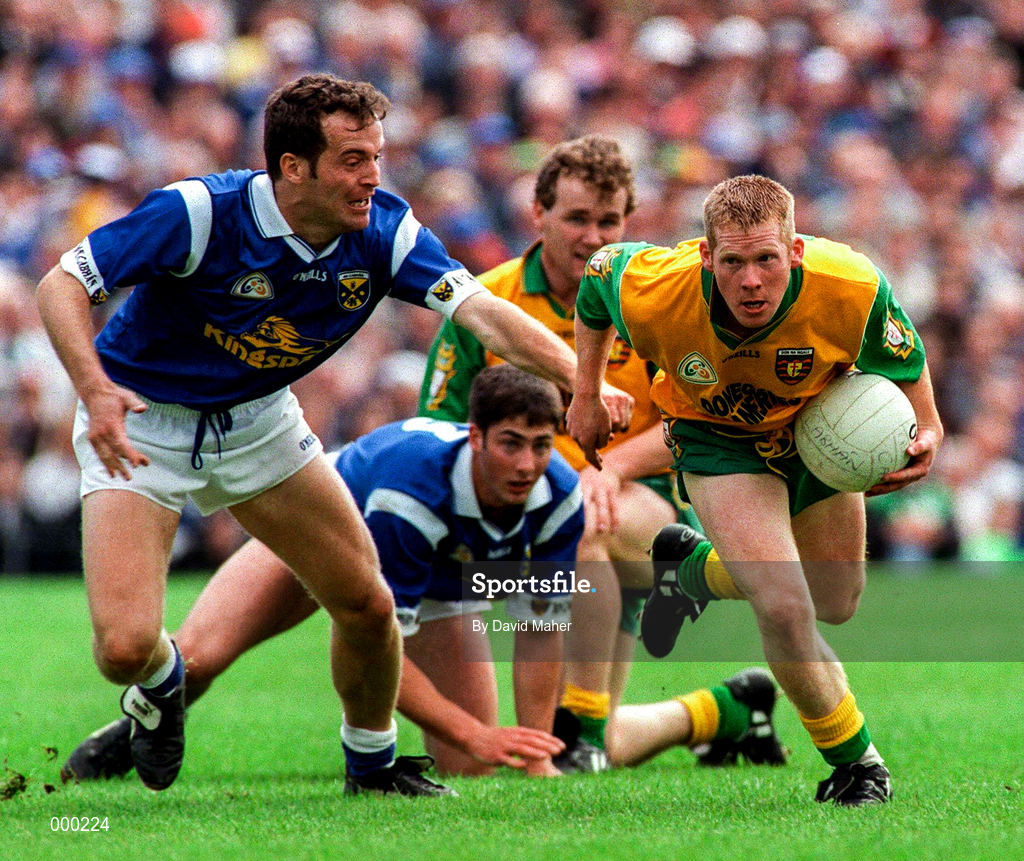 22 June 1997; Brian Roper of Donegal in action against Ciaran Brady of Cavan during the Ulster GAA Football Senior Championship Semi-Final match between Cavan and Donegal at St Tiernach's Park in Clones, Monaghan. Photo by David Maher/Sportsfile