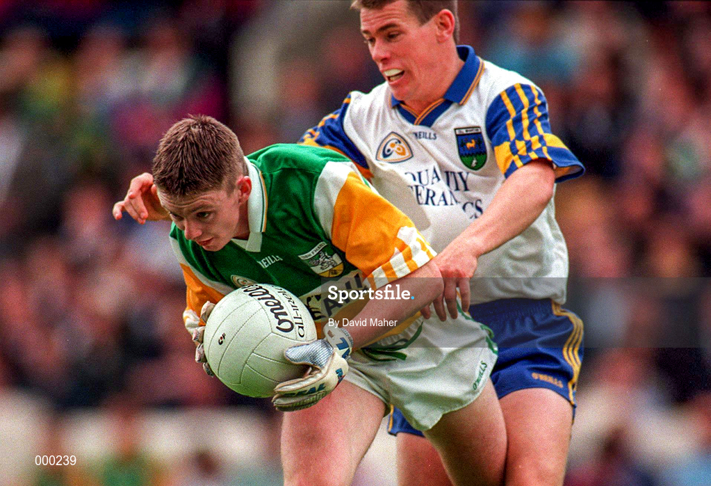 15 June 1997; Cathal Daly of Offaly in action against Conan Daye of Wicklow during the Leinster GAA Senior Football Championship Quarter-Final match between Offaly and Wicklow at Croke Park in Dublin. Photo by David Maher/Sportsfile