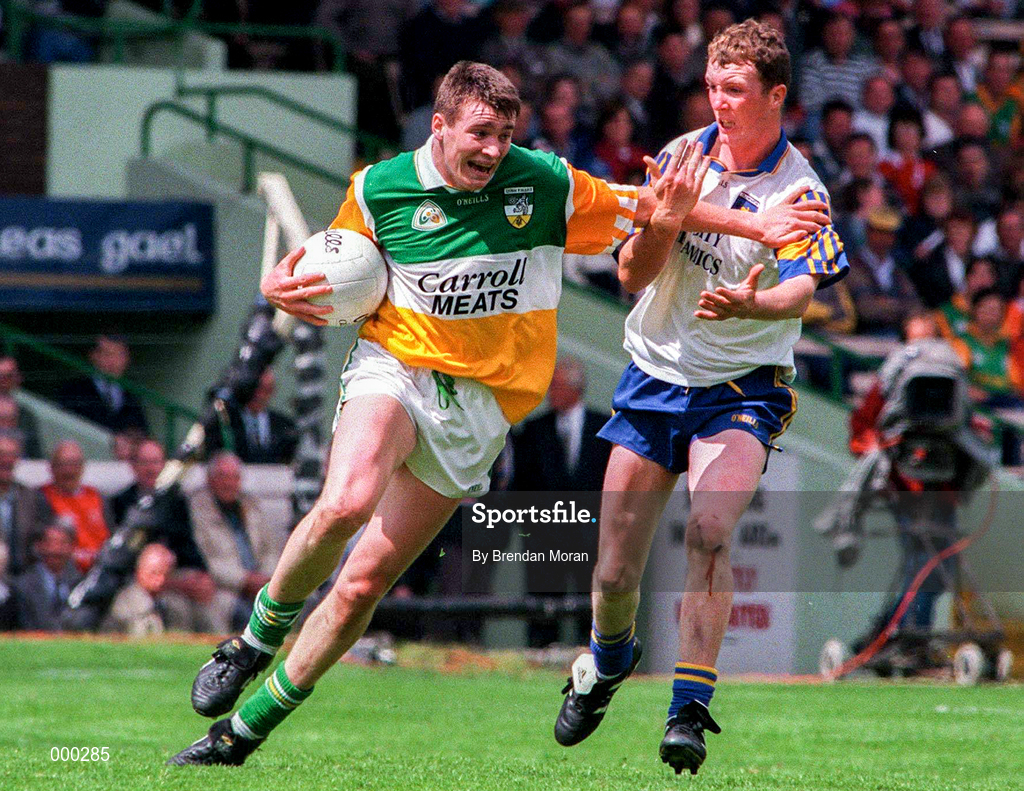 15 June 2997; Ciaran McManus of Offaly in action against Seamus Miley of Wicklow during the Leinster GAA Senior Football Championship Quarter-Final match between Offaly and Wicklow at Croke Park in Dublin. Photo by Brendan Moran/Sportsfile