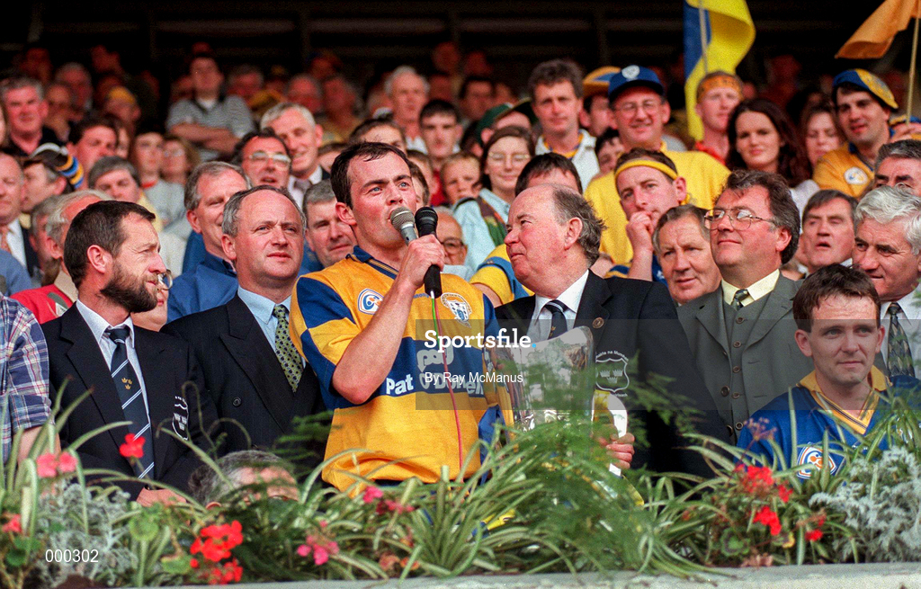 6 July 1997; Clare's captain Anthony Daly making his victory speech after the GAA Munster Senior Hurling Championship Final match between Clare and Tipperary at Páirc Uí Chaoimh in Cork. Photo by Ray McManus/Sportsfile