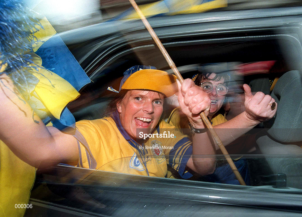 3 September 1995; Clare fans on their way to the All-Ireland Senior Hurling Championship Final match between Clare and Offaly at Croke Park in Dublin. Photo by Brendan Moran/Sportsfile