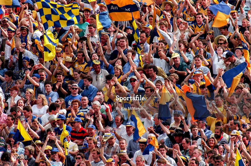 6 July 1997; Clare Fans during the GAA Munster Senior Hurling Championship Final match between Clare and Tipperary at Páirc Uí Chaoimh in Cork. Photo by Ray McManus/Sportsfile