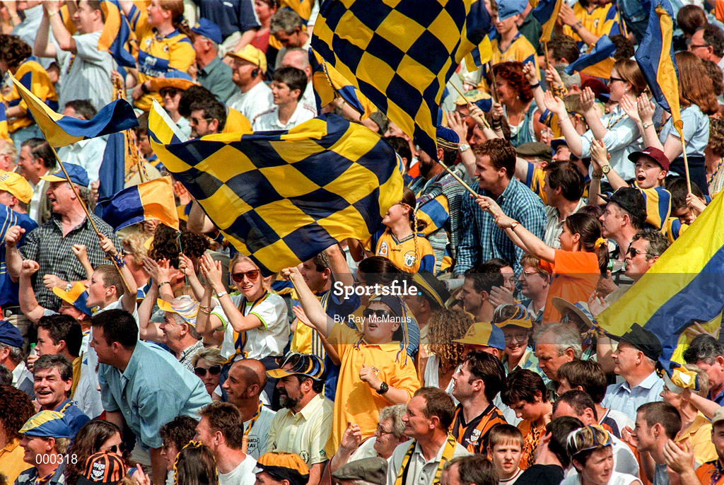 10 August 1997; Clare supporters celebrate their side's victory against Kilkenny following the GAA All-Ireland Senior Hurling Championship Semi-Final match between Clare and Kilkenny at Croke Park in Dublin. Photo by Ray McManus/Sportsfile