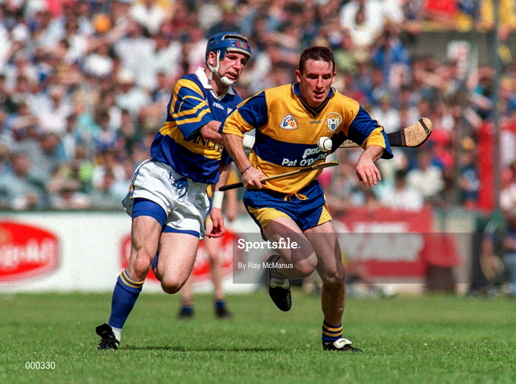 10 May 1997; Colin Lynch of Clare in action against John Leahy of Tipperary during the National Hurling League Division 1 match between Clare and Tipperary at Cusack Park in Ennis, Clare. Photo by Ray McManus/Sportsfile