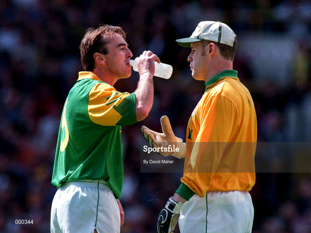 15 June 1997; Colm Coyle and Conar Martin of Meath take a break during the match during the Leinster GAA Senior Football Championship Quarter-Final match between Meath and Dublin at Croke Park in Dublin. Photo by David Maher/Sportsfile