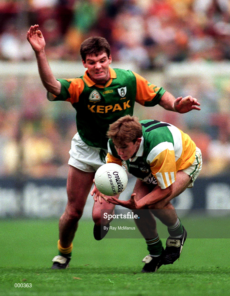 16 August 1997; Colm Quinn of Offaly in action against P.J Gillic of Meath during the Leinster GAA Senior Football Championship Final match between Meath and Offaly at Croke Park in Dublin. Photo by Ray McManus/Sportsfile