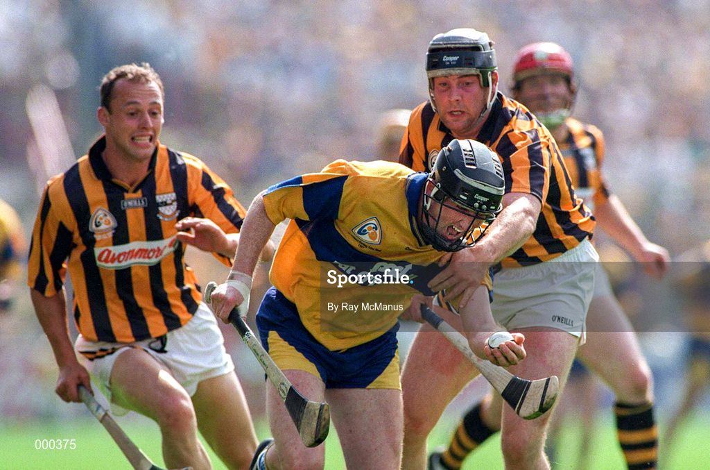 10 August 1997; Conor Clancy of Clare in action against Pat O'Neill, right, with Andy Comerford of Kilkenny during the GAA All-Ireland Senior Hurling Championship Semi-Final match between Clare and Kilkenny at Croke Park in Dublin. Photo by Ray McManus/Sportsfile