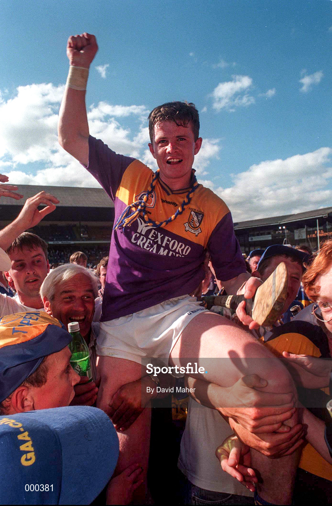 17 August 1997; Conor Gleeson the Tipperary captain celebrates this side's win following the GAA All-Ireland Senior Hurling Championship Semi-Final match between Tipperary and Wexford at Croke Park in Dublin. Photo by David Maher/Sportsfile
