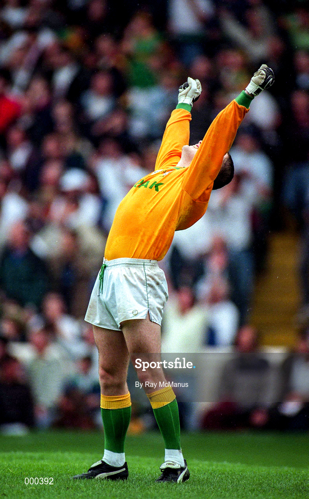 3 August 1997; Meath goalkeeper, Conor Martin shows his delight after his side's victory following the Leinster GAA Senior Football Championship Semi-Final Second Replay match between Meath and Kildare at Croke Park in Dublin. Photo by Ray McManus/Sportsfile