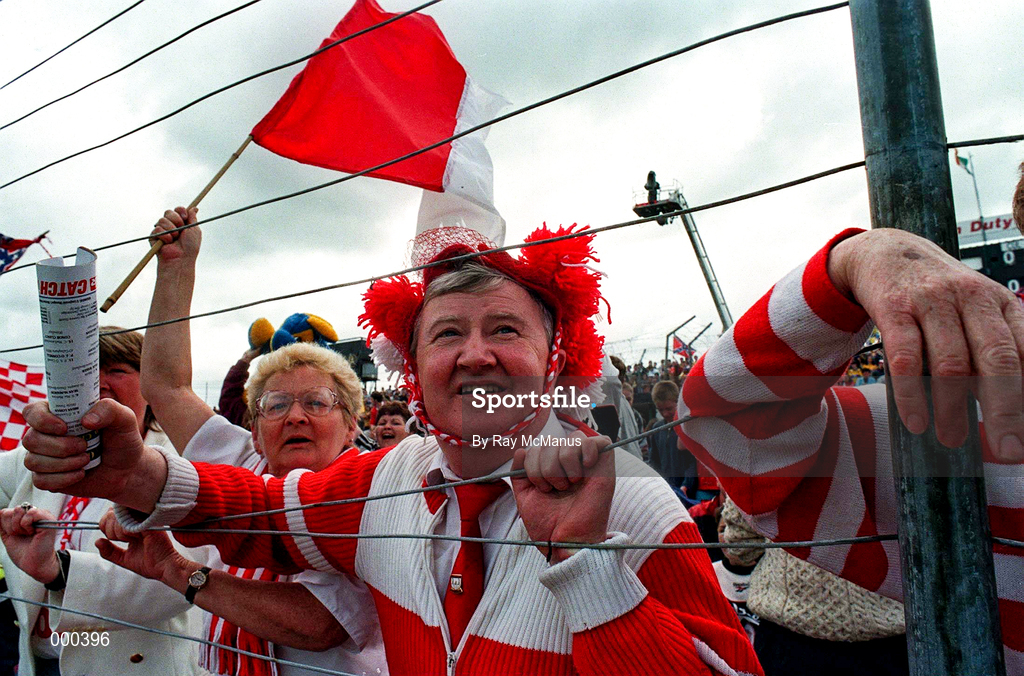 8 June 1997; Cork Supporters celebrate during the GAA Munster Senior Hurling Championship Semi-Final match between Clare and Cork at the Gaelic Grounds in Limerick. Photo by Ray McManus/Sportsfile