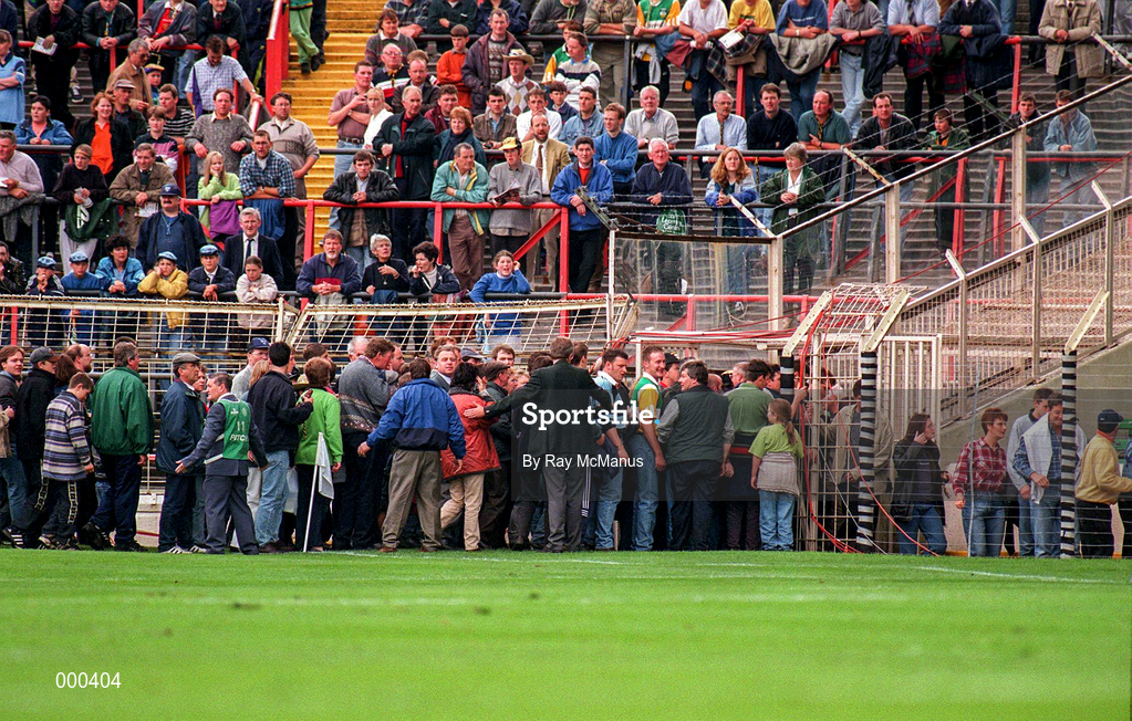 22 June 1997; Croke Park officals move the crowd into the Hogan Stand due to overcrowding in the New Cusack Stand during the Leinster Senior Hurling Championship Semi-Final match between Kilkenny and Dublin at Croke Park in Dublin. Photo by Ray McManus/Sportsfile