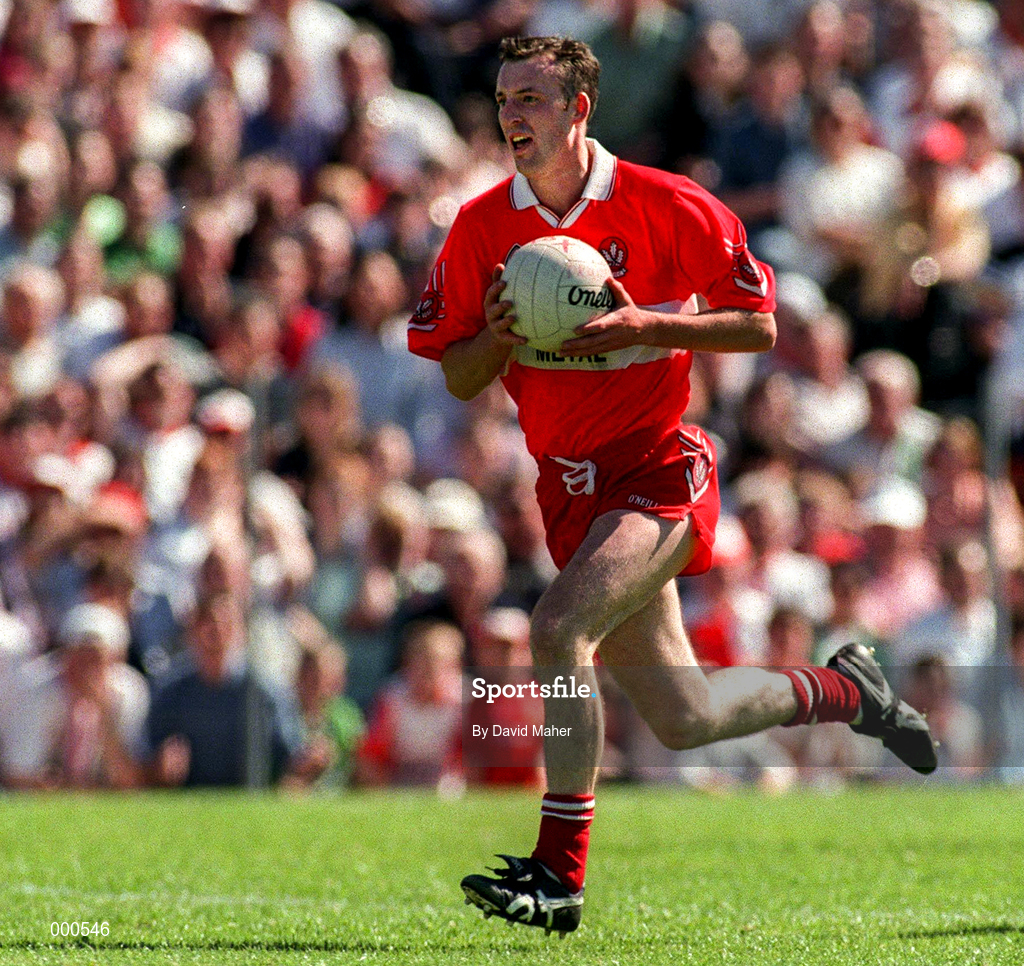 29 June 1997; Dermot Dougan of Derry during the Ulster GAA Football Senior Championship Semi-Final match between Tyrone and Derry at St. Tiernach's Park in Clones, Monaghan. Photo by David Maher/Sportsfile