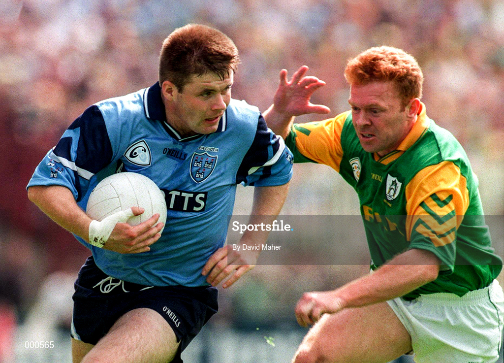 15 June 1997; Dessie Farrell of Dublin  in action against Enda McManus of Meath during the Leinster GAA Senior Football Championship Quarter-Final match between Meath and Dublin at Croke Park in Dublin. Photo by David Maher/Sportsfile