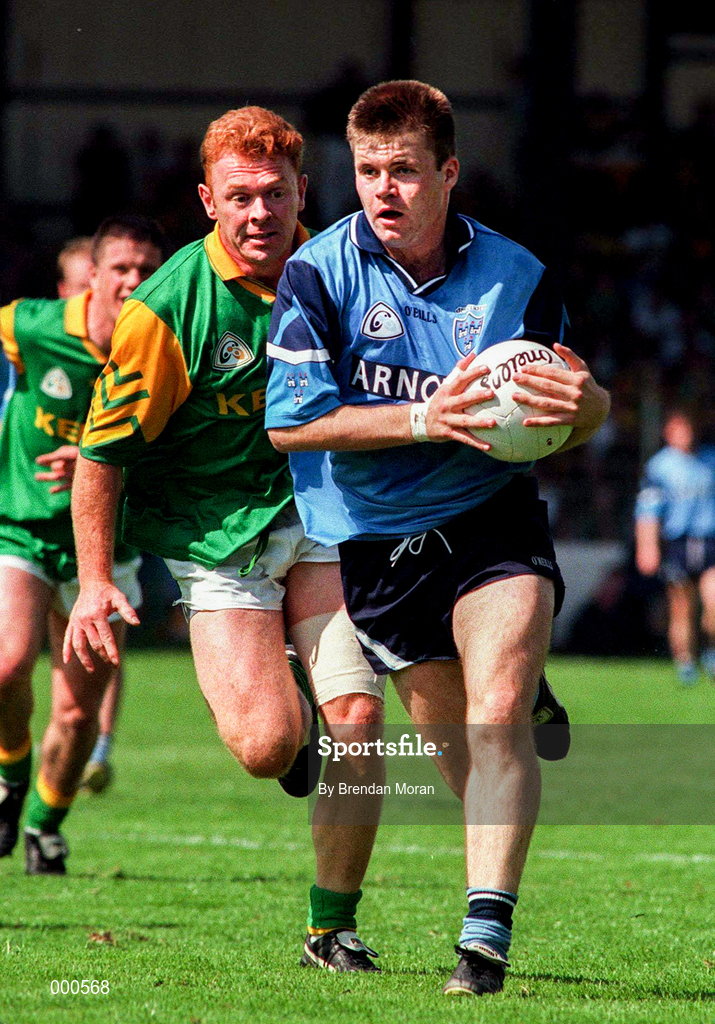 15 June 1997; Dessie Farrell of Dublin in action against Enda McManus of Meath during the Leinster GAA Senior Football Championship Quarter-Final match between Meath and Dublin at Croke Park in Dublin. Photo by Brendan Moran/Sportsfile