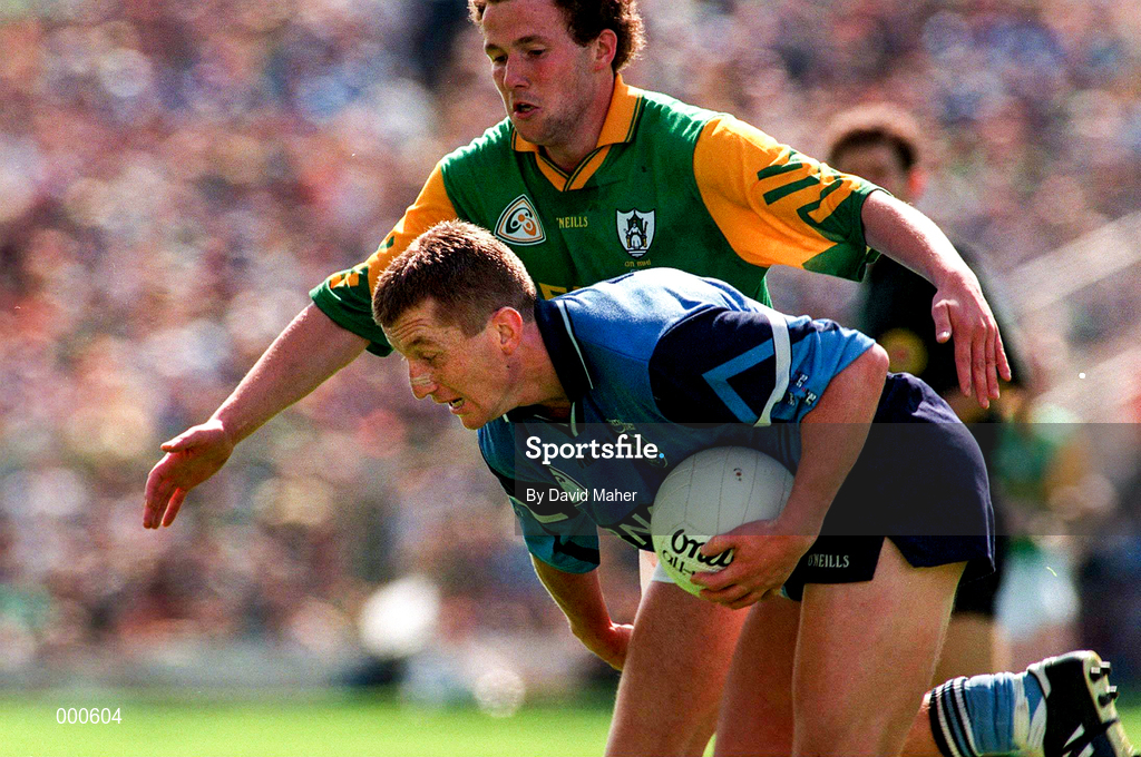 15 June 1997; Eamonn Heery of Dublin in action against Ollie Murphy of Meath during the Leinster GAA Senior Football Championship Quarter-Final match between Meath and Dublin at Croke Park in Dublin. Photo by David Maher/Sportsfile