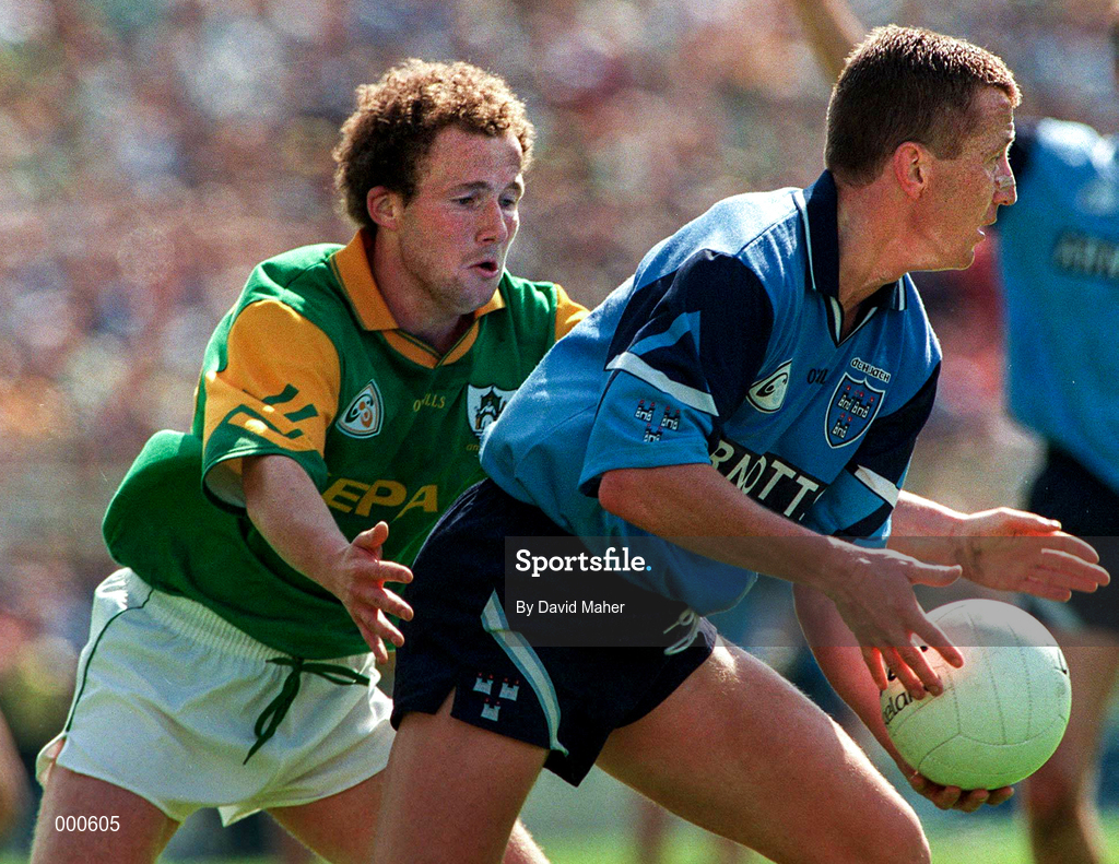 15 June 1997; Eamonn Heery of Dublin in action against Ollie Murphy of Meath during the Leinster GAA Senior Football Championship Quarter-Final match between Meath and Dublin at Croke Park in Dublin. Photo by David Maher/Sportsfile