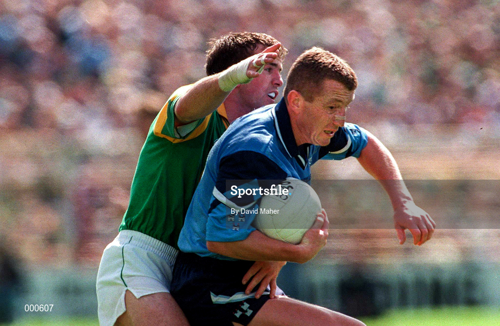 15 June 1997; Eamonn Heery of Dublin in action against Evan Kelly of Meath during the Leinster GAA Senior Football Championship Quarter-Final match between Meath and Dublin at Croke Park in Dublin. Photo by David Maher/Sportsfile